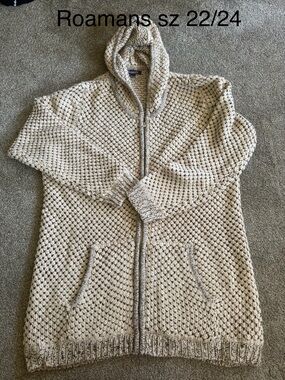Roaman's Two Two Tined Hooded Zip Knit Cardigan Sz 22/24